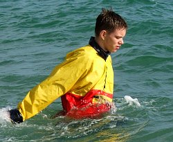 Open water lifeguard in cagoule anorak